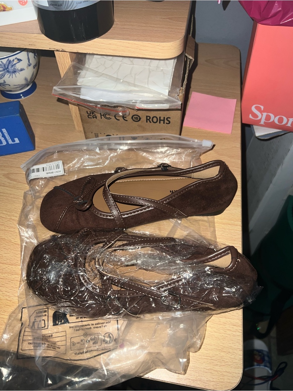 Women's Brown Suede Cross-Strap Ballet Flats